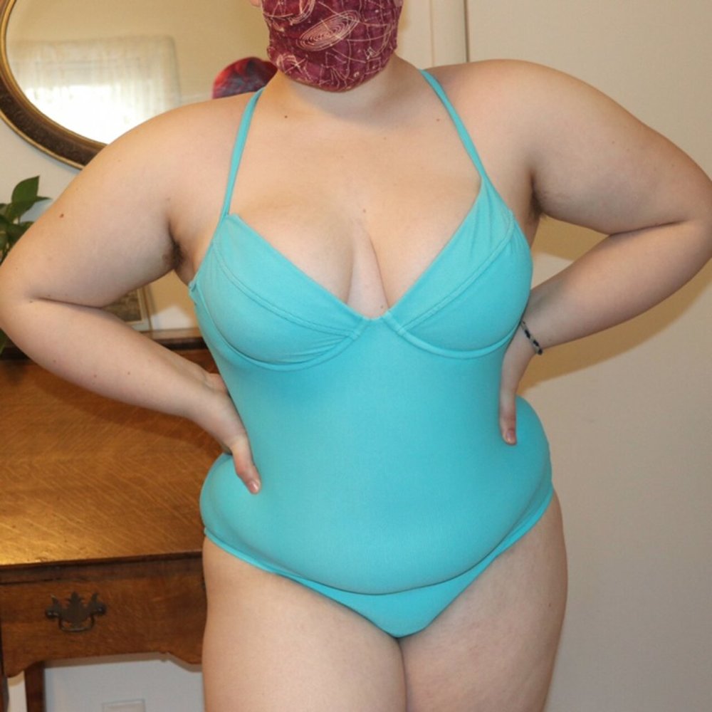 Victoria Secret blue ribbed knit swim suit - Picture 1 of 2